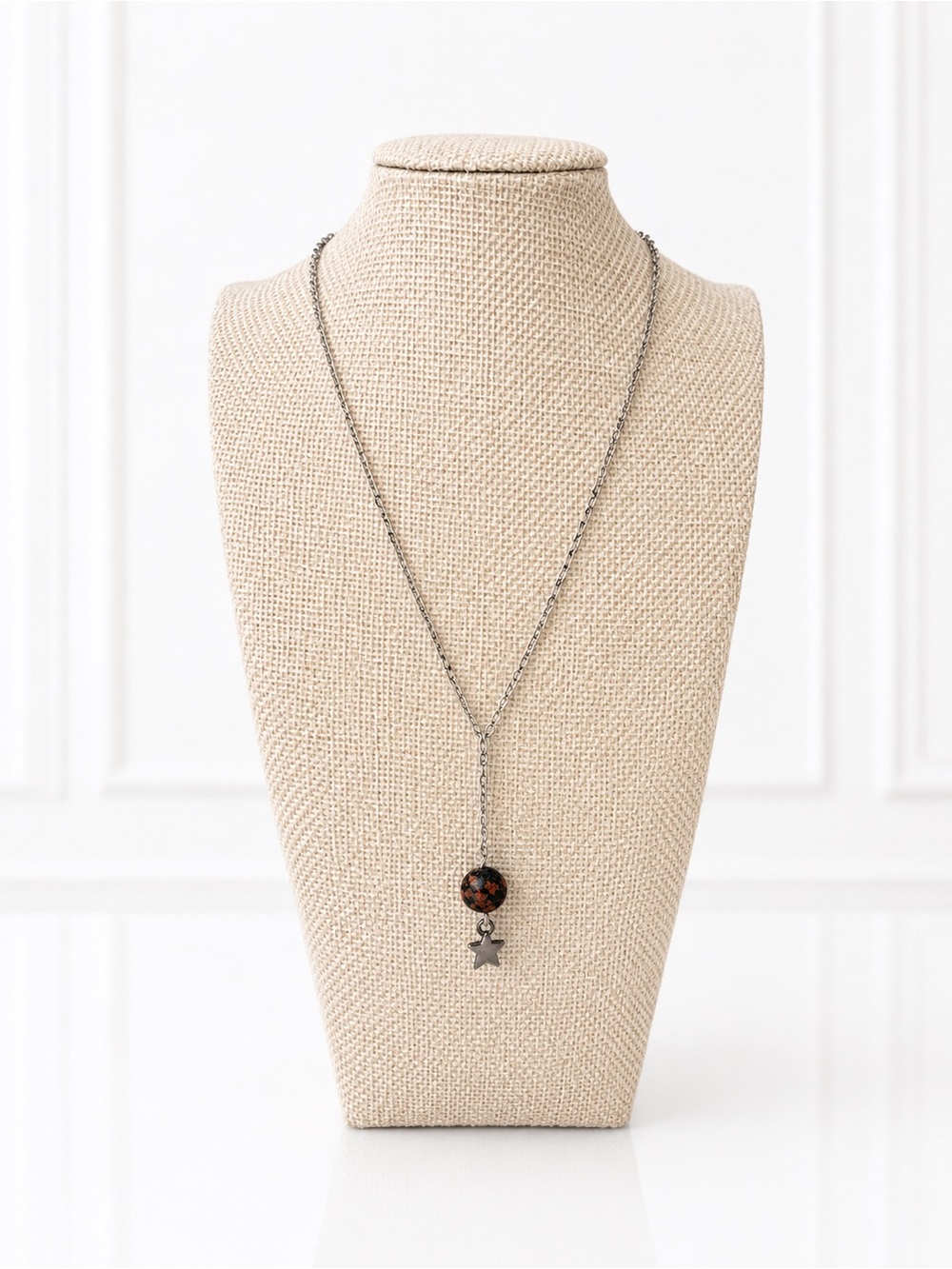 Star Pendant Necklace with Brown and Black Bead